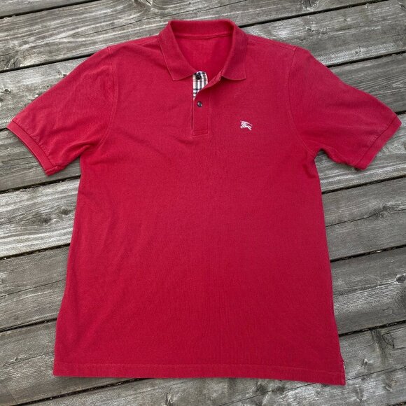 Vintage Burberry Brit Polo Button Up T Shirt XL Red - Picture 1 of 6